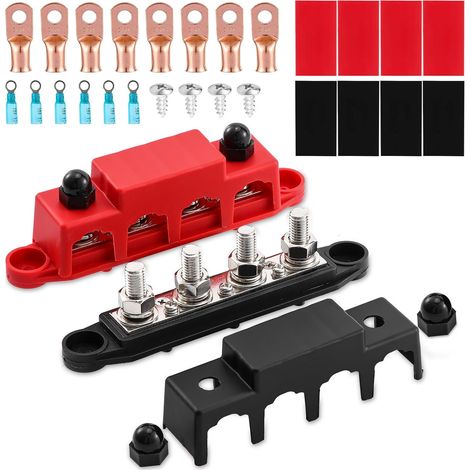Verteilerblock 12v-48v Dc Sammelschiene 250a Mit 4 X M8 Bolzen, 5/16" Stromverteilungsschienen, Batterieanschlussblock Für Autos, Wohnmobile, Schiffe, Yachten (m8)