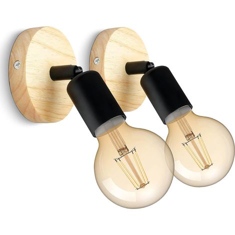 Vintage-innenwandleuchte Aus Holz, Um 180° Drehbar, Retro-industrie-wandlampe, E27-wandleuchten Für Schlafzimmer, Wohnzimmer, Treppen, Flur (2er-set)