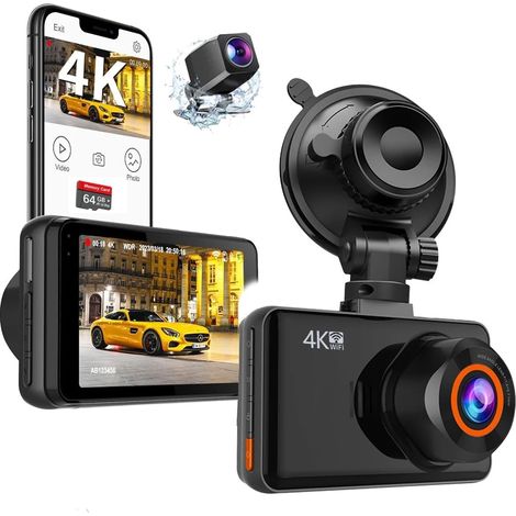 Vordere Und Hintere Dash-kamera, 4k/1080p-dual-autokamera Mit Wlan, 3-zoll-full-hd-ips-bildschirm, App-steuerung (schwarz)