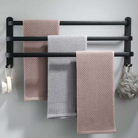 Wandmontierter Handtuchhalter Badezimmer-handtuchhalter Mit Dreifachstangen 30 Cm Handtuchhalter Aus Edelstahl, Mattschwarz
