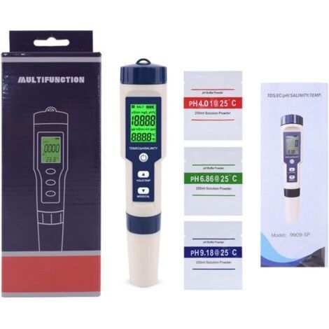 Wasserqualitätstester, 5-in-1 Tds/ce/ph-messgerät, Lcd-wassertester Mit Grüner Hintergrundbeleuchtung Und Messbereich 0–10.000 Ppm Für Schwimmbad, Aquarium, Teich, Trinkwasserqualitätsprüfung