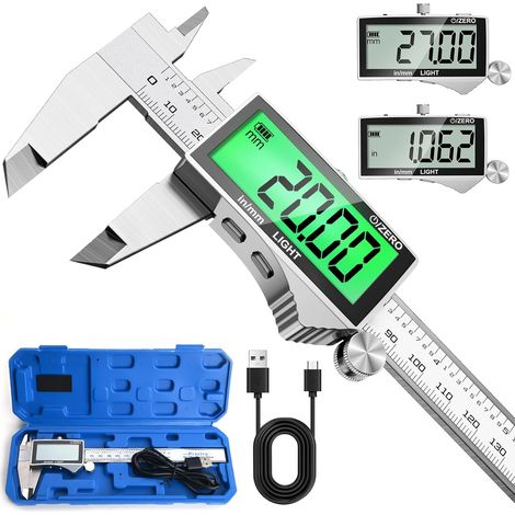 Wiederaufladbarer Messschieber Von Preciva, Digitaler Messschieber Mit Großem Lcd-display, 150 Mm/6 Zoll Digitales Mikrometer, 0,03 Mm Hohe Präzision, Mm/in-umwandlung, Sperr- Und Rückstellfunktion