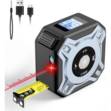 Wiederaufladbares Laser-maßband, 40-m-laser-entfernungsmesser Und 5-m-maßband, Digitales Maßband Mit Lcd-display, Messbereich, Entfernung Und Volumen (meter, Fuß, Zoll)