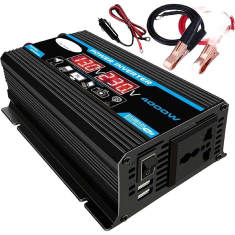 Ymyny 12 V 220 V Reiner Sinus-wechselrichter, 4000 W Reiner Sinus-wechselrichter-transformator Mit Fernbedienung Und Zwei Ac-steckdosen Für Wohnmobile, Lkws, Autos