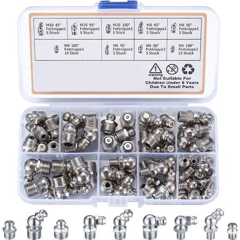 Ymyny 60-teilige Einschraub-fettpresse, M6 M8 M10-fettpressen-sortiment, Gerader Schmiernippel 45° 90° 180°, Mit Kunststoffbox, Für Mechanische Geräte, Fettdüsenbefestigungen
