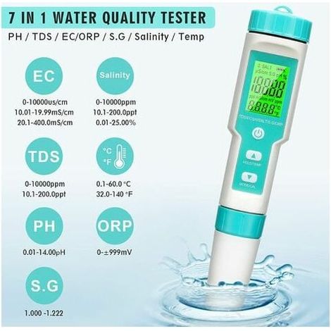 Ymyny Digitaler Ph-tester, 7 In 1 Ph/tds/ec/orp/sg/salzgehalt/temperatur Mit Atc, 0,01 Auflösung, Hochpräziser Stifttyp-tester, Wasserqualitätstester Mit Hintergrundbeleuchtung