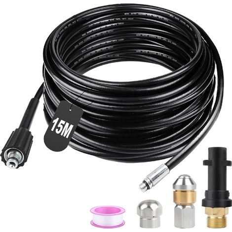 Ymyny – Flexibler Entstopfungsschlauch 15 M – Druck 180 Bar – Strahl- Und Rotierende Düsen – Adapter Für Kärcher K2 K3 K4 K5 K6 K7