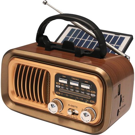 [french Days] Vintage-radioset, Wiederaufladbares Tragbares Am/fm/sw-radio J-150 Mit 1200-mah-akku Und D-batterien, Transistor-bluetooth-radio Mit Solarpanel, Usb/tf-kompatibel
