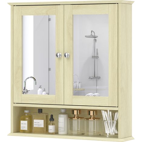 Badezimmer-wandschrank Mit Spiegel, 56 X 13 X 58 Cm. Schrank Mit Doppelten Spiegeltüren, Naturholz-finish – Stilvoller Wandschrank Für Ein Aufgeräumtes Badezimmer
