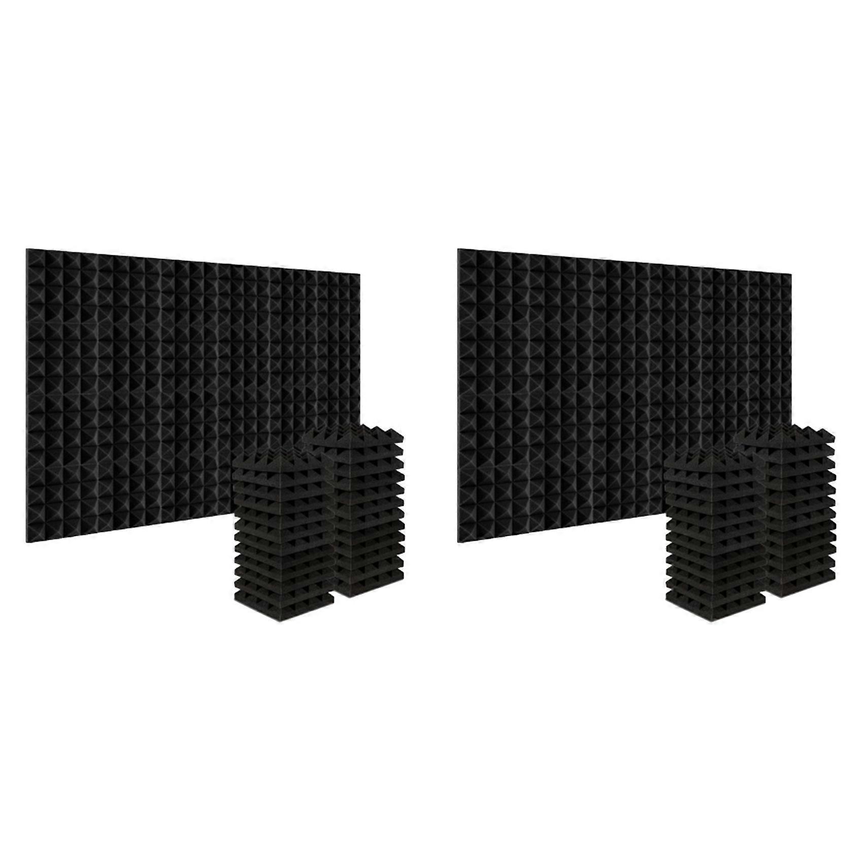 Lot De 48 Panneaux Pyramidaux En Mousse Insonorisante Noire De 25 X 25 X 5 Cm Pour Studio Acoustique.
