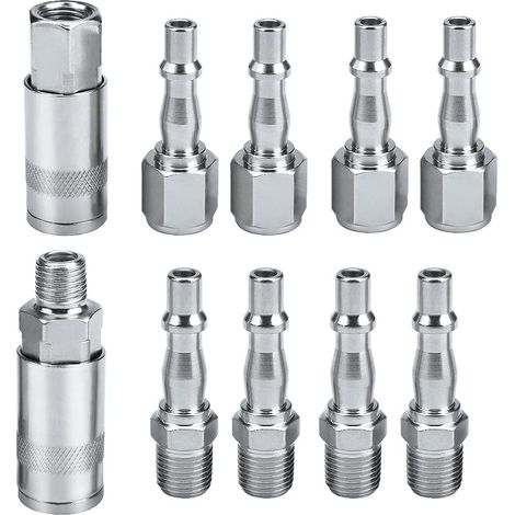 Packung Mit 10 Schnellkupplungen (1/4" Bsp) Für Luftkompressoren, Kupplungen (männlich Und Weiblich) Für Industrielle Druckluftschläuche