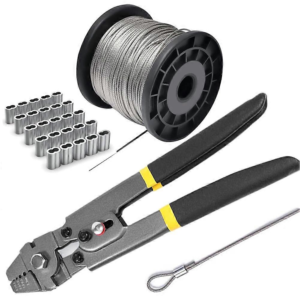 Kit De Sertissage Pour Câbles Métalliques, Comprenant 50 Mètres De Câble En Acier Inoxydable (âme 7x7 Brins) Et 100 Butées De Boucle Pour Manchons De Câble.