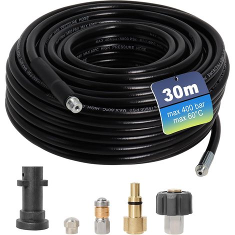 30 M Hochdruckschlauch (400 Bar) – Kompatibel Mit Kärcher K2-k7, Parkside, Lavor, Bosch – 2 Düsen + 3 Adapter
