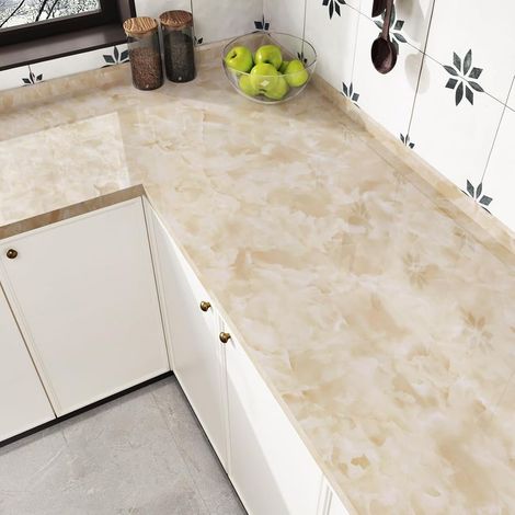 40 X 200 Cm Beige Marmor Selbstklebende Tapete, Selbstklebende Möbelverkleidung, Küchenarbeitsplattenrolle, Beige Selbstklebendes Vinylpapier, Selbstklebende Möbelfolie, Selbstklebendes Papier Für Küc
