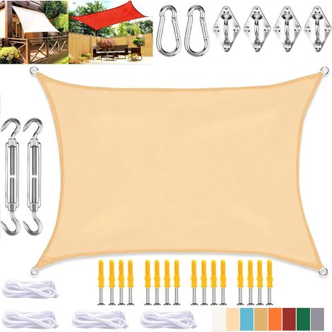 Rechteckiges Sonnensegel, Wasserdichtes Gewebe Mit Uv-schutz Und Befestigungsset, Für Terrasse Und Garten, Beige, 5 X 5 M