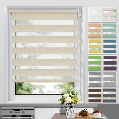 Basetbl – Rollo Für Tag Und Nacht Ohne Bohren – Einfache Montage Mit Clips – Stoff Aus 100 % Polyester – Anpassbare Maße Für Fenster Und Türen