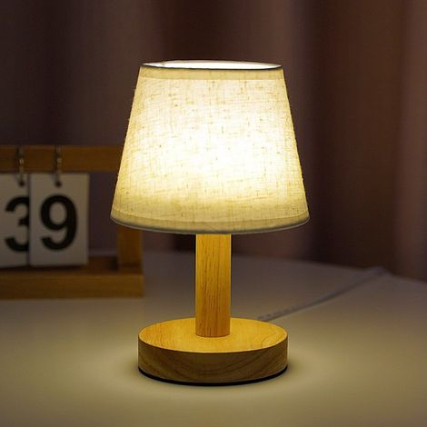 Led-nachttischlampe Aus Holz Mit Lampenschirm Aus Leinen Für Schlafzimmer Und Wohnzimmer