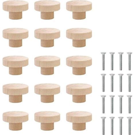 Massivholz-schubladenknöpfe, Holzschrank-türknöpfe, 15 Stück Runde Schubladenknöpfe, Schubladengriff Mit Schrauben, Holzmöbelgriffe
