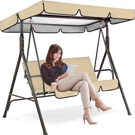 Schaukel-ersatzdach – Wasserdichtes Vordach Für 2–3 Sitze, Beige, 142 X 120 X 18 Cm