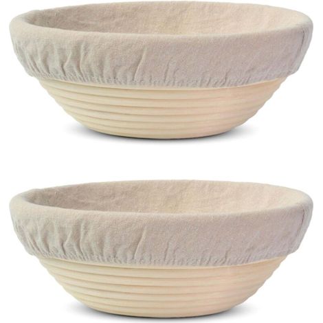 Set Mit 2 23 Cm Großen Rattan-bannetons: Runde Gärkörbe Für Sauerteig Mit Leinenfutter (beige)