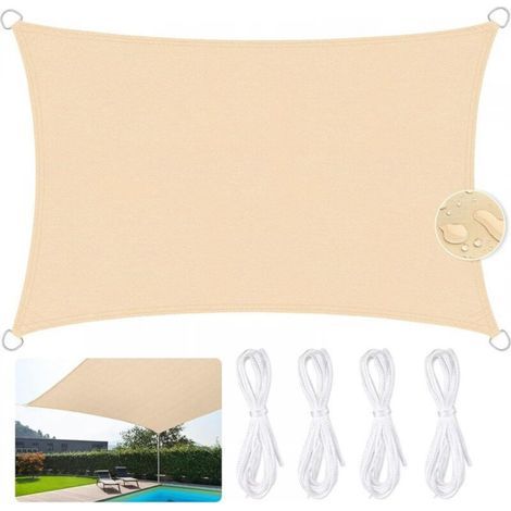 Wasserdichtes Rechteckiges Sonnensegel 3 X 5 M, 95 % Uv-schutz Für Außenterrasse, Garten, Balkon – Beige