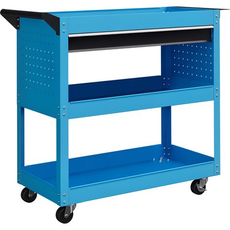 3-stufiger Werkstattwagen Mit Schublade, Seitlichem Werkzeughalter Und Griff, 82x35x76 Cm, Blau