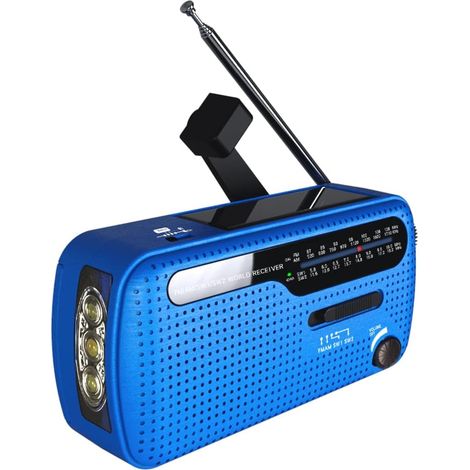 Aougo – Tragbares Fm/am/sw-radio Mit Kurbel Und Solarpanel – Handy-ladegerät – 3 Led-taschenlampen – Rotes Sos-signal