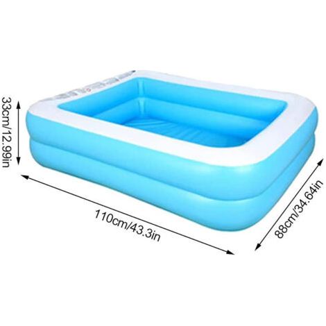 Blauer Rechteckiger Aufblasbarer Familienpool 110 X 88 X 33 Cm – Umweltfreundliches Pvc – Auslaufsicheres Doppelring-design