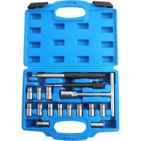 17-teiliger Werkzeugsatz Für Die Überholung Von Diesel-einspritzdüsensitzen, Einschließlich Eines Reinigungs- Und Bearbeitungssatzes Für 17 Und 19 Mm Einspritzdüsensitze (blau).