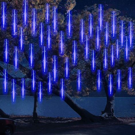 Galozzoit – Solargirlande 10 Röhren 30 Cm Led Meteor – Wasserdicht Ip65 – Blaues Licht – Leuchtender Regeneffekt Für Weihnachten Und Outdoor-events
