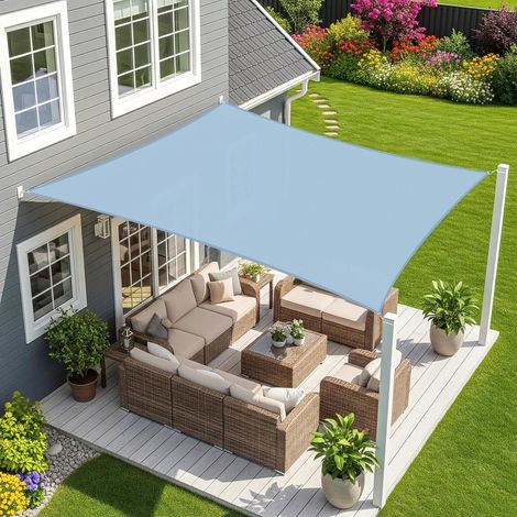 Rechteckiges Blaues Sonnensegel 4 X 6 M, Wasserdichtes Gewebe, 95% Uv-schutz, Ideal Für Den Außenbereich, Garten Und Terrasse.