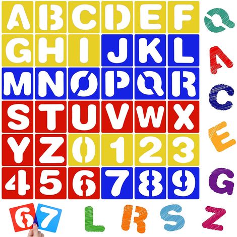 Tuserxln – Set Mit 36 ​​buchstaben- Und Zahlenschablonen 10 X 10 Cm – Pp-material – Für Holzmalerei Und Kunsthandwerk – Zufällige Farben