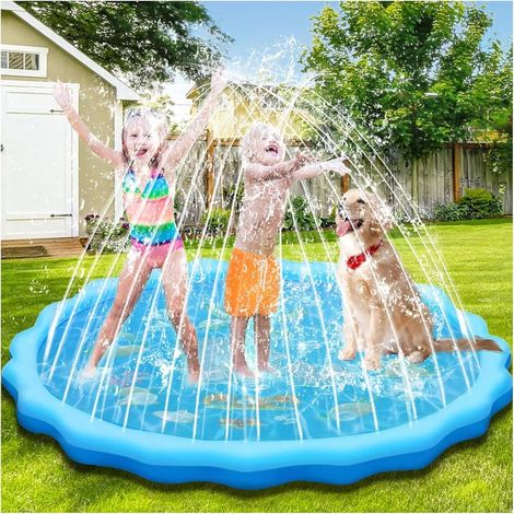 Wassersprühmatte (170 Cm), Rutschfest, 0,58 Mm Dick, Langlebiges Pvc-spritzpad, Verstellbarer Springbrunnenstrahl Für Kinder, Erwachsene Und Hunde, Wasserspiel Im Freien Für Den Garten