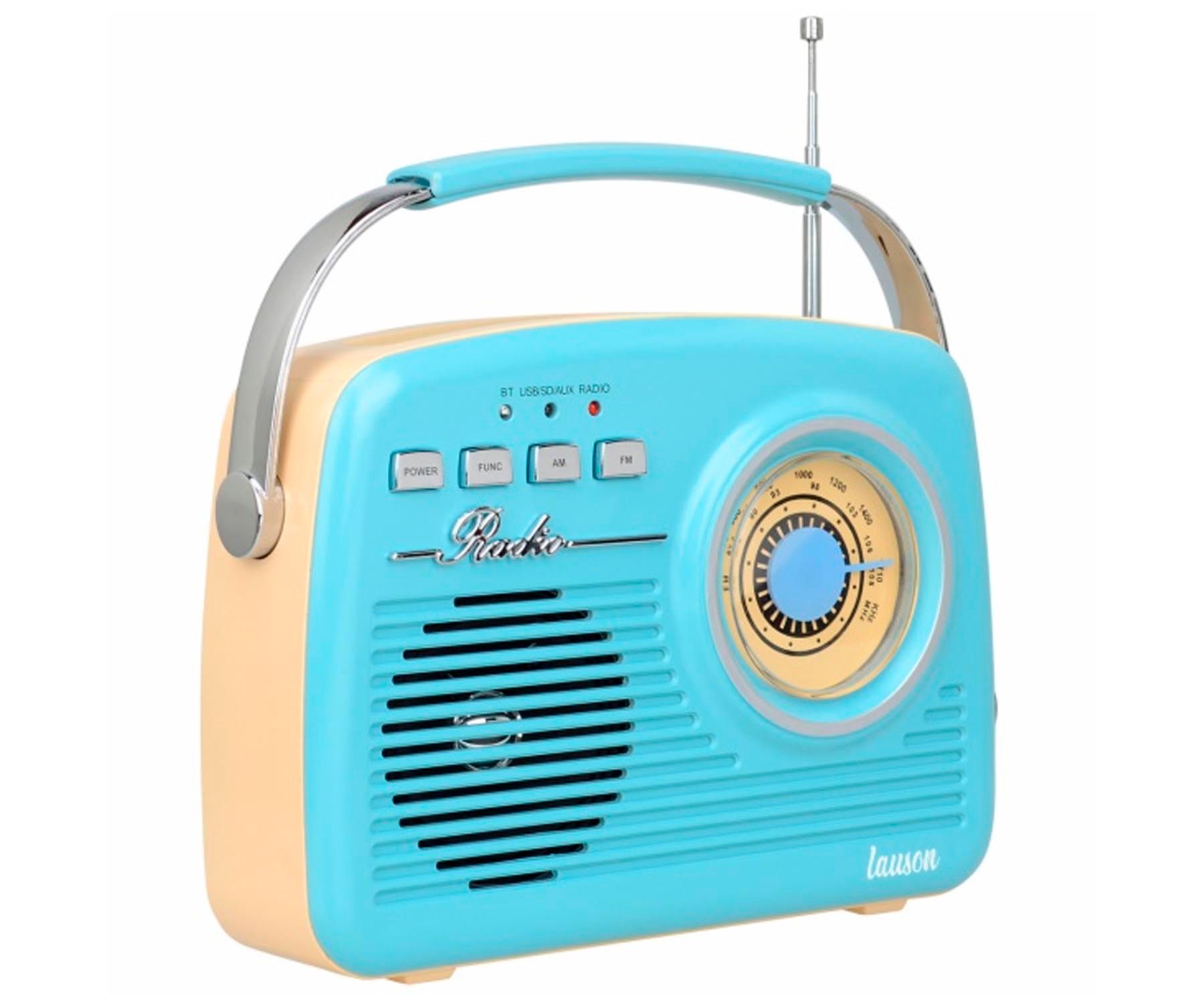 Lauson Ra142 Vintage Blau Creme Analoges Radio Mit Integriertem Lautsprecher 2w Am/fm Wiederaufladbare Batterie Bluetooth Usb Sd