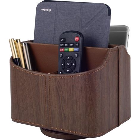 360° Drehbarer Fernbedienungshalter, 5 Stück Pu-leder-fernbedienungshalter, Multifunktions-desktop-organizer, Aufbewahrungsbox Für Ipad Mini/stift/telefon/medien (deep Coffee)