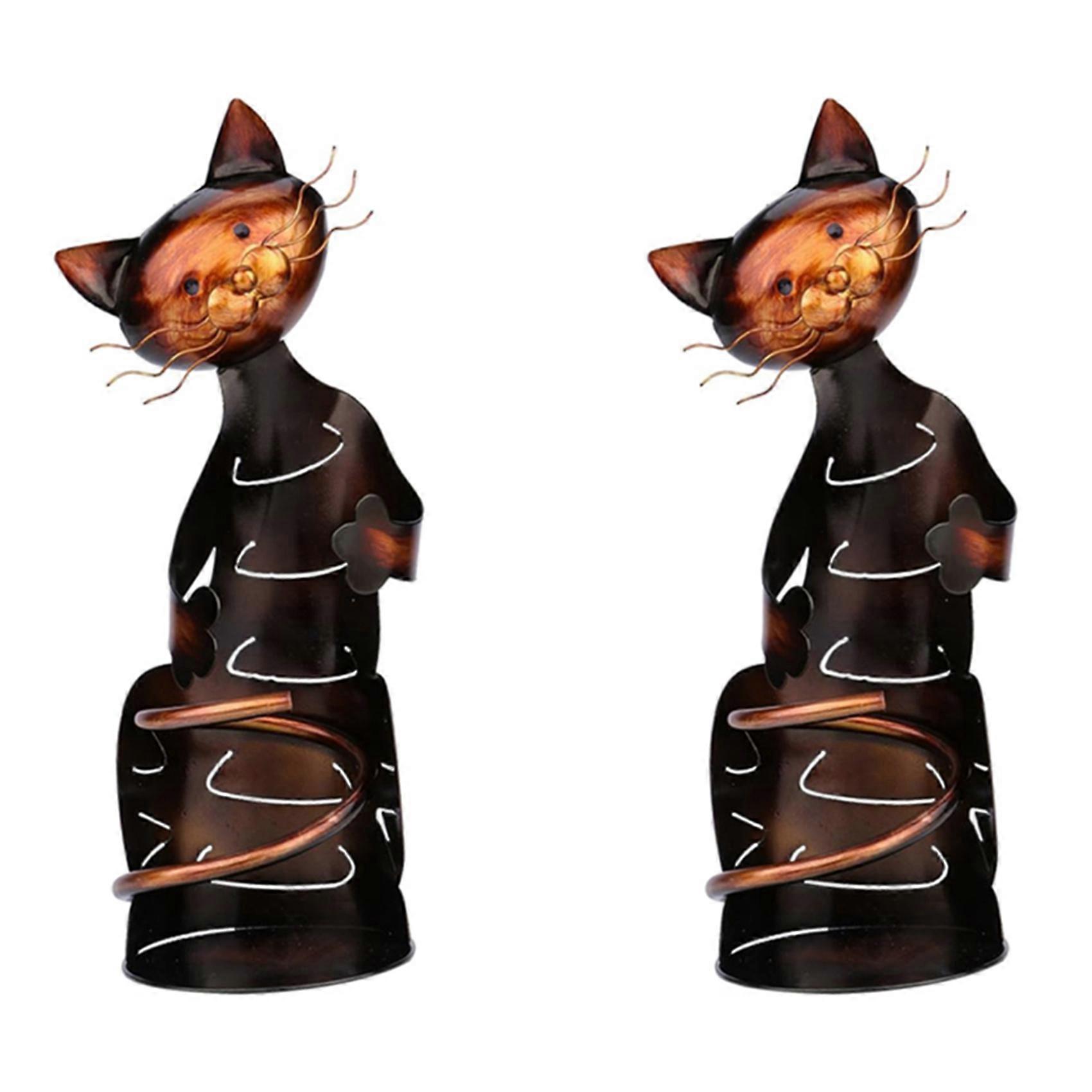 2 Porte-bouteilles En Forme De Chat - Support En Métal Décoratif - Sculpture