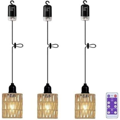 Batteriebetriebene Pendelleuchte, Böhmischer Rattan-lampenschirm, Deckenlampe Ohne Strom, Wasserdichte Lampe Für Keller, Schlafzimmer, Weihnachtsdekoration, Geschenk