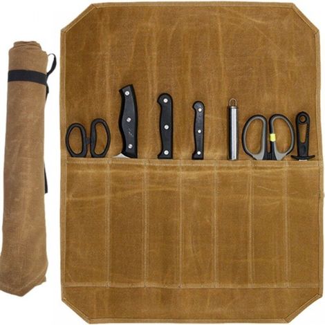 Kochmessertasche Mit 7 Fächern, Werkzeugtasche Für Messer Und Löffel, Braun, Messertasche