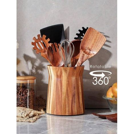 Leean Küchenregal Aus Akazienholz, Um 360° Drehbarer Kochutensilienhalter, 15 Cm Großer Utensilien-organizer Für Pfannenwender, Küchendekoration Im Landhausstil