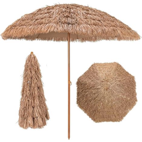 Sonnenschirm Aus Pp-stroh, 175 Cm, Neigbarer Strandschirm Im Hawaiianischen Stil Mit Tragetasche, 8 Rippen, Höhenverstellbar Von 140–190 Cm, Sockel Nicht Im Lieferumfang Enthalten