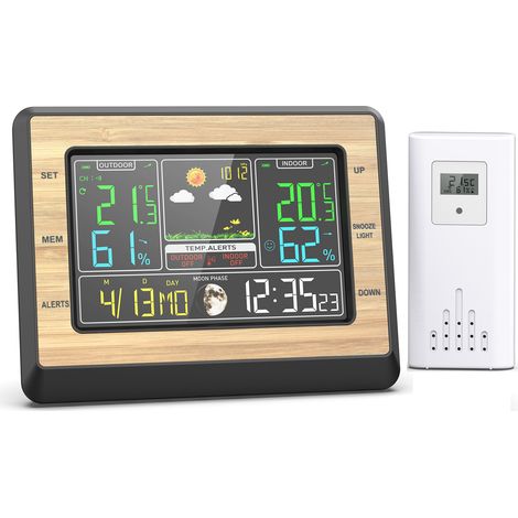 Tonysa – Drahtlose Wetterstation – Thermometer, Hygrometer, Innen- Und Außenbarometer – 6-zoll-bildschirm Mit Hintergrundbeleuchtung – Alarm- Und Uhrzeit-datumsanzeige