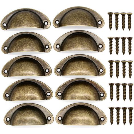 Set Mit 10 Retro-schubladengriffen Aus Metall Für Küchenmöbel, Schranktüren, Schränke Mit Antiken Messing-möbelknöpfen, 81 X 35 Mm, Bronze – Trimec
