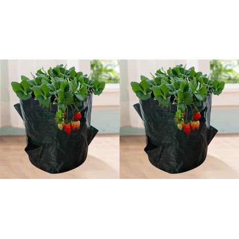 Erdbeer-pflanzbeutel, 2 Stück, 18 L/5 Gallonen, Gemüsebeutel, Vliesstoff-pflanzbeutel Mit Fenster, Garten-gemüsebeutel (23 X 28 Cm (4 Anschlüsse))