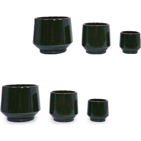 Set Mit 6 Dunkelgrün Glasierten Keramik-blumentöpfen – Pflanztöpfe Für Drinnen Und Draußen – Grün, Durchmesser 38,1 28 22,9 Cm