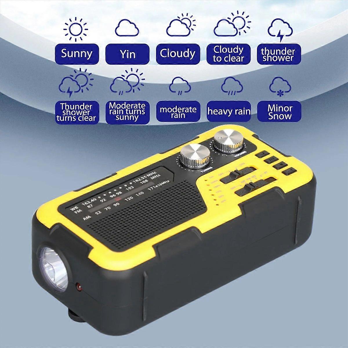 Radio D'Urgence À Manivelle Usb Avec Lampe De Lecture Solaire, Batterie 4000 Mah Et Prise Casque 3,5 Mm.