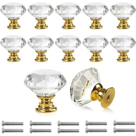 10 Stück Griffe Türknäufe, Transparente Diamant-kristallglastüren, Möbel, Schubladen, Schränke, Dekoration Mit Schrauben (30 Mm) (gold) – Fei Yu