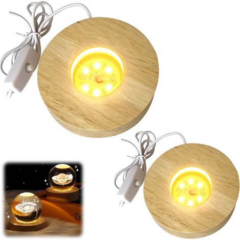 2er-pack Holz-led-lichtsockel – Diy-display-sockel – Holzplatte Für Glasblock – Holz-led-sockel Mit Usb – Led-sockel Für Die Präsentation Von Kristall-, Glas-, Acryl- Und Harzschmuck