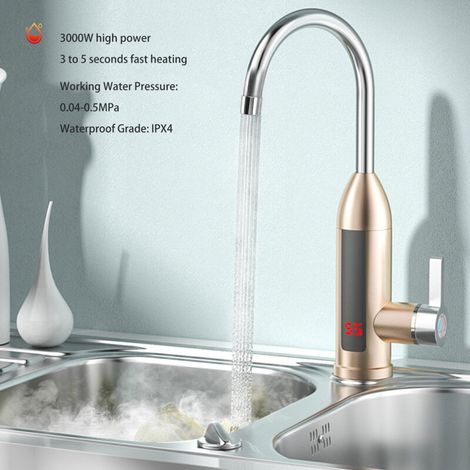3000 W Durchlauferhitzer, Wasserhahn, Drehbar, Elektrischer Warm- Und Kaltwasserhahn, Edelstahl, Elektrischer Wasserhahn Für Küche, Badezimmer, Eu-stecker, 220 V