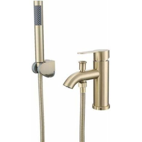 Badezimmer-wasserhahn Mit Duschkopf, Edelstahl-waschtischarmatur, Griff, Duschkopf, Warmwasser (gold)