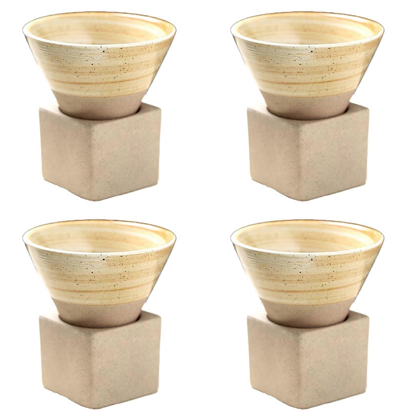 Lot De 4 Tasses À Café Rétro Japonaises En Céramique - Tasse À Thé En Faïence Brute, Mug En Porcelaine Style Latte Art, Convient Pour La Maison Et Le Bureau.